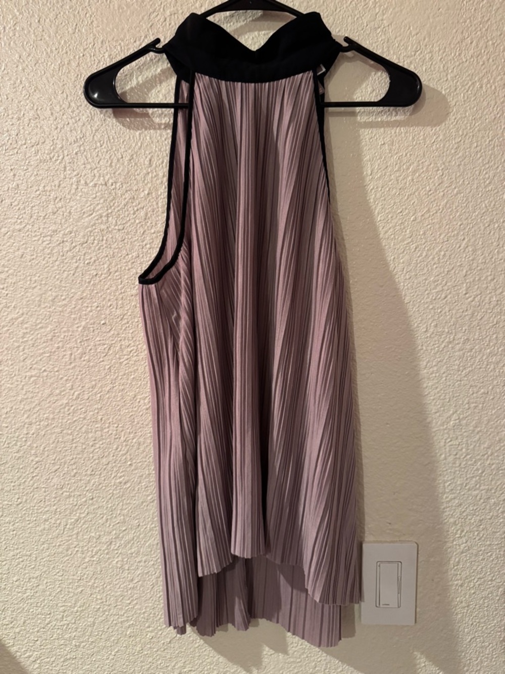 Chelsea28 Mauve Pleated Halter Top with Black Neck Trim